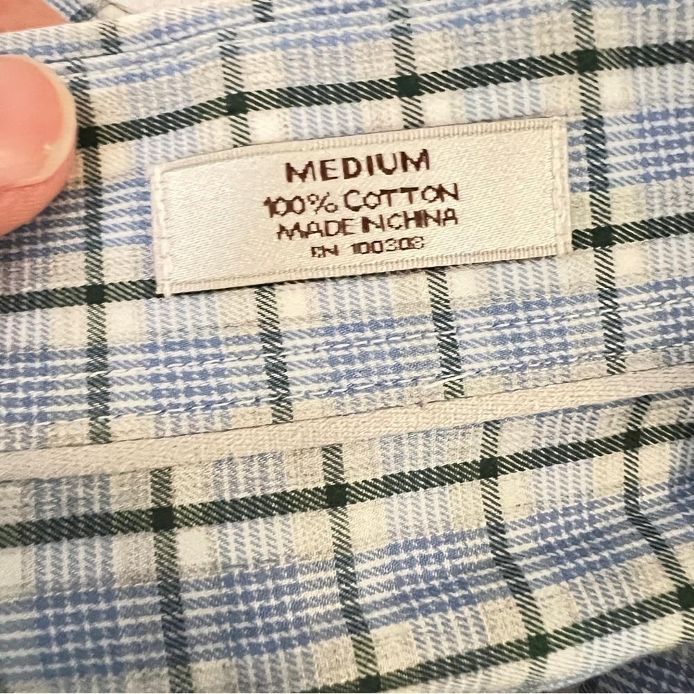 Peter Millar Men’s Medium Blue, Black, White Plaid Shirt 100% Cotton Button-Down - Picture 5 of 10